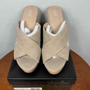 New Charles David Latrice Wedge Sandal in Nude Microsuede Women's Size 10